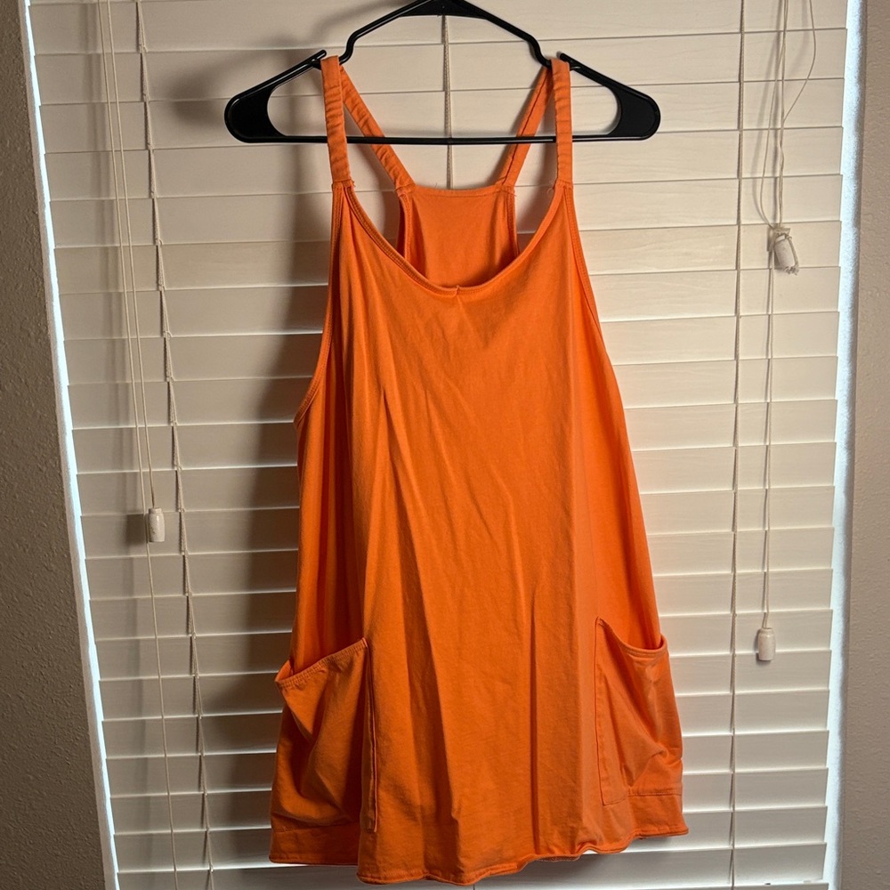 Bright Orange Overall Dress with Pockets